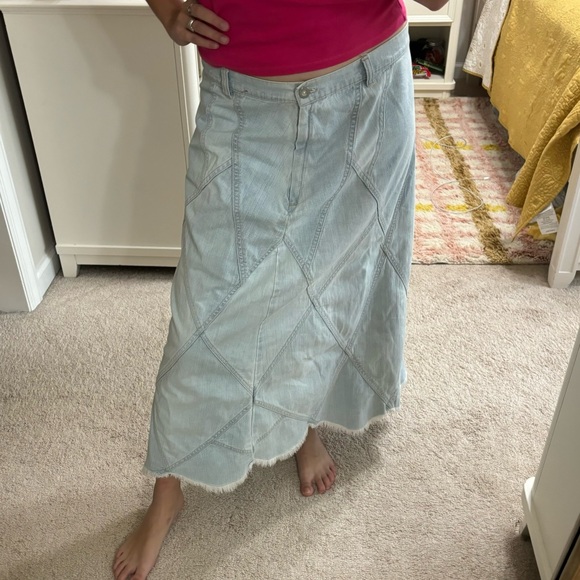 Vintage Y2K Denim 34 Maxi Skirt Gloria Vanderbilt Light Wash Jean Frayed Hem - Picture 1 of 5